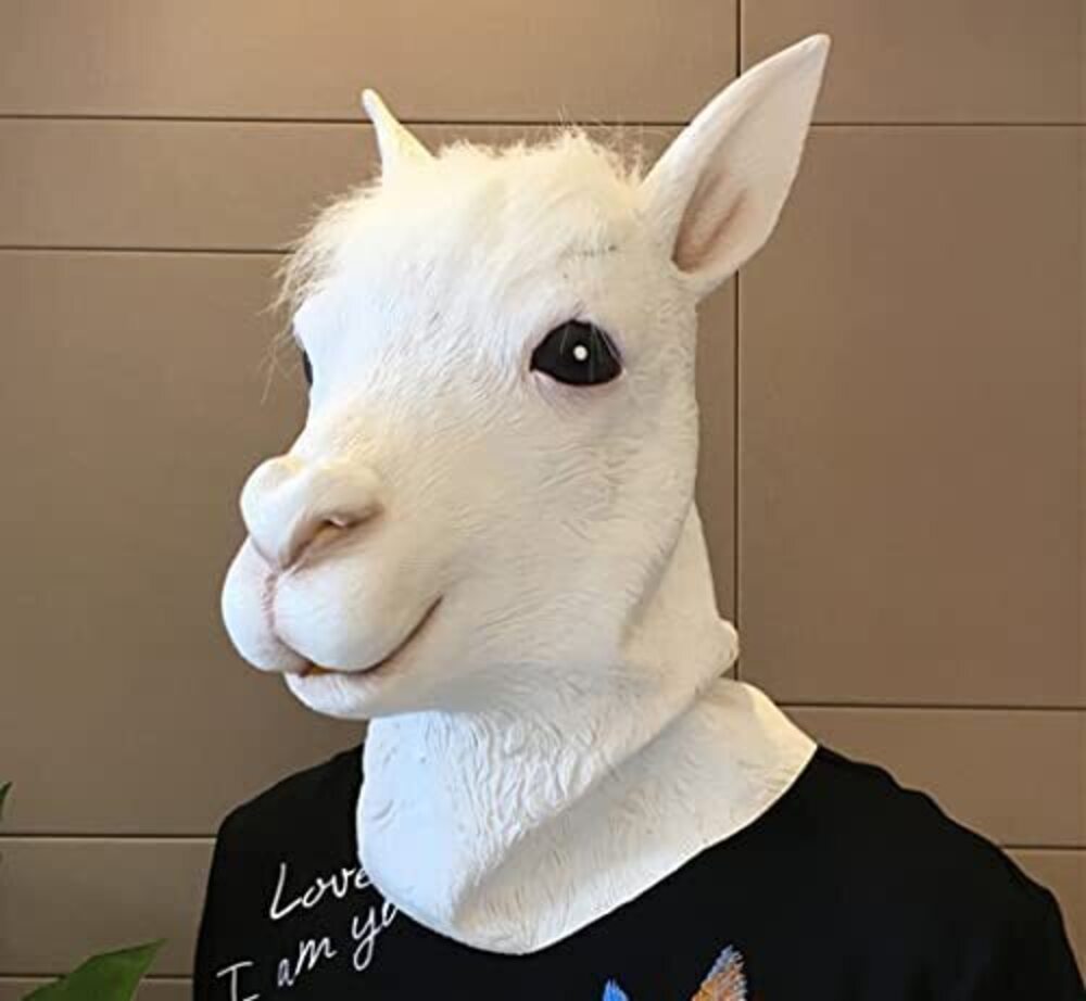3473 White Alpaca Head Mask Sheep Latex Animal Mask Costumefor Halloween C